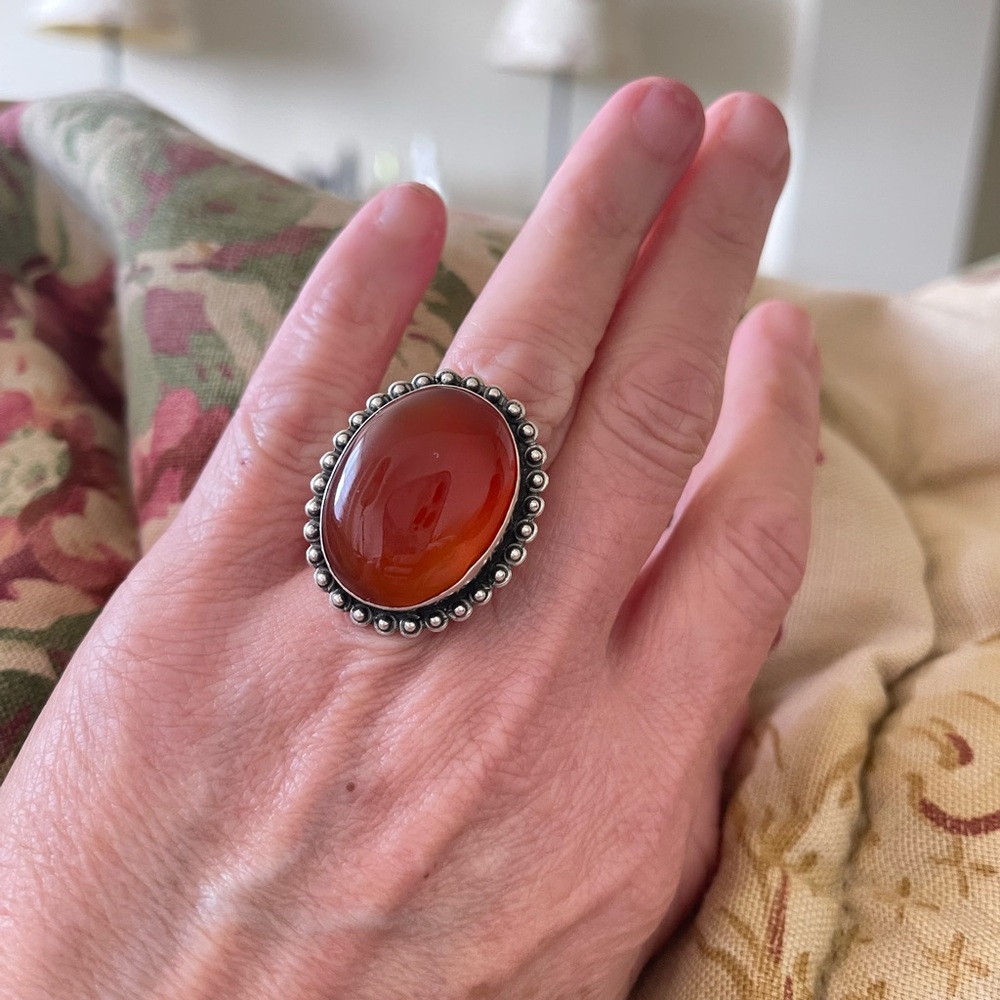 Large Round Sterling Silver Carnelian Ring